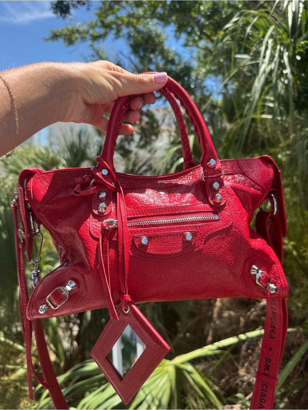 Balenciaga City Bag Red Leather Silver Hardware w/strap & mirror + COA - Picture 9 of 13